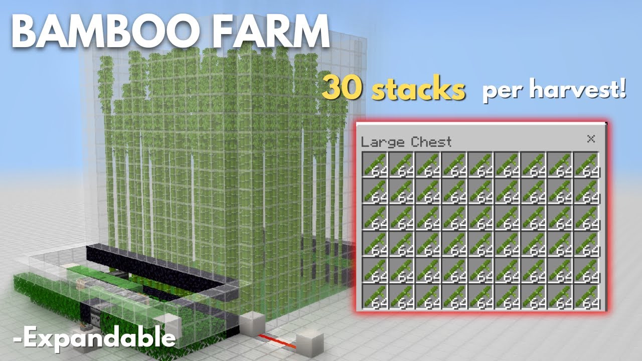 Minecraft Bedrock Easy BAMBOO Farm Tutorial! 30+ stacks per harvest