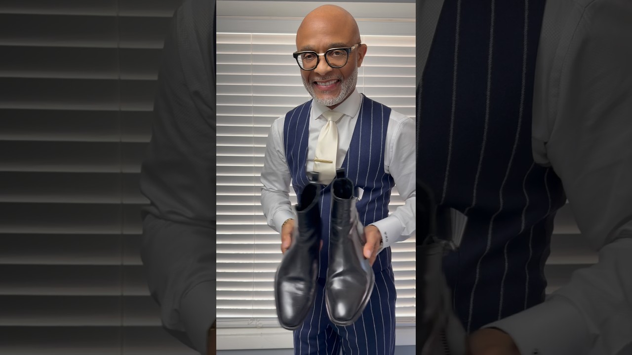 Navy Blue pin-stripe double-breasted Winter Alpaca Wool suit.