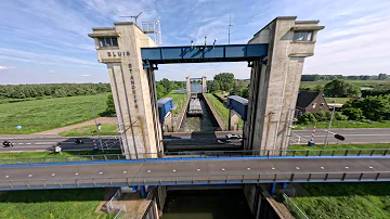 Flying a drone through St. Andries Lock, Rossum, Netherlands.