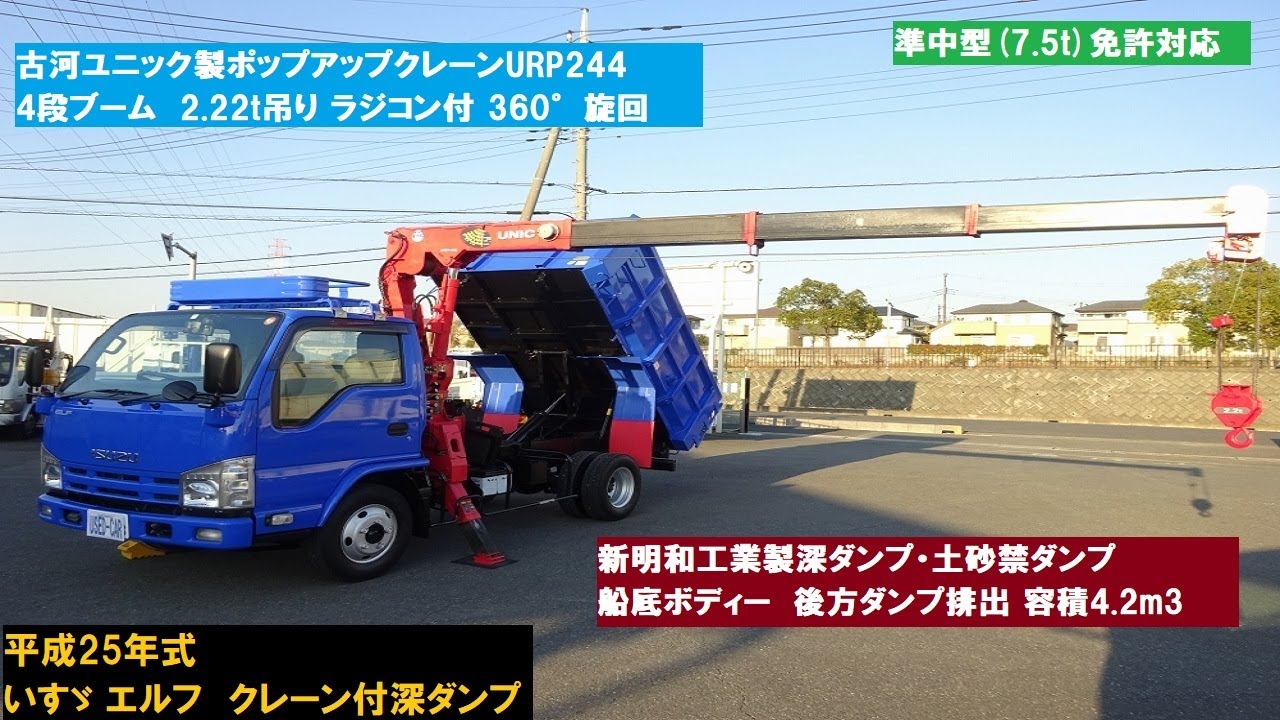 ユニック４段、簡易クレーン改めて画像追加予定、発送不可 小型クレーン 中古No110 ユニック4段クレーン付ローダー積載 H25三菱