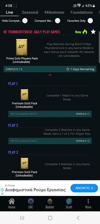 BF Thunderstruck: Daily Play Games Objectives (Packs) : EASportsFC