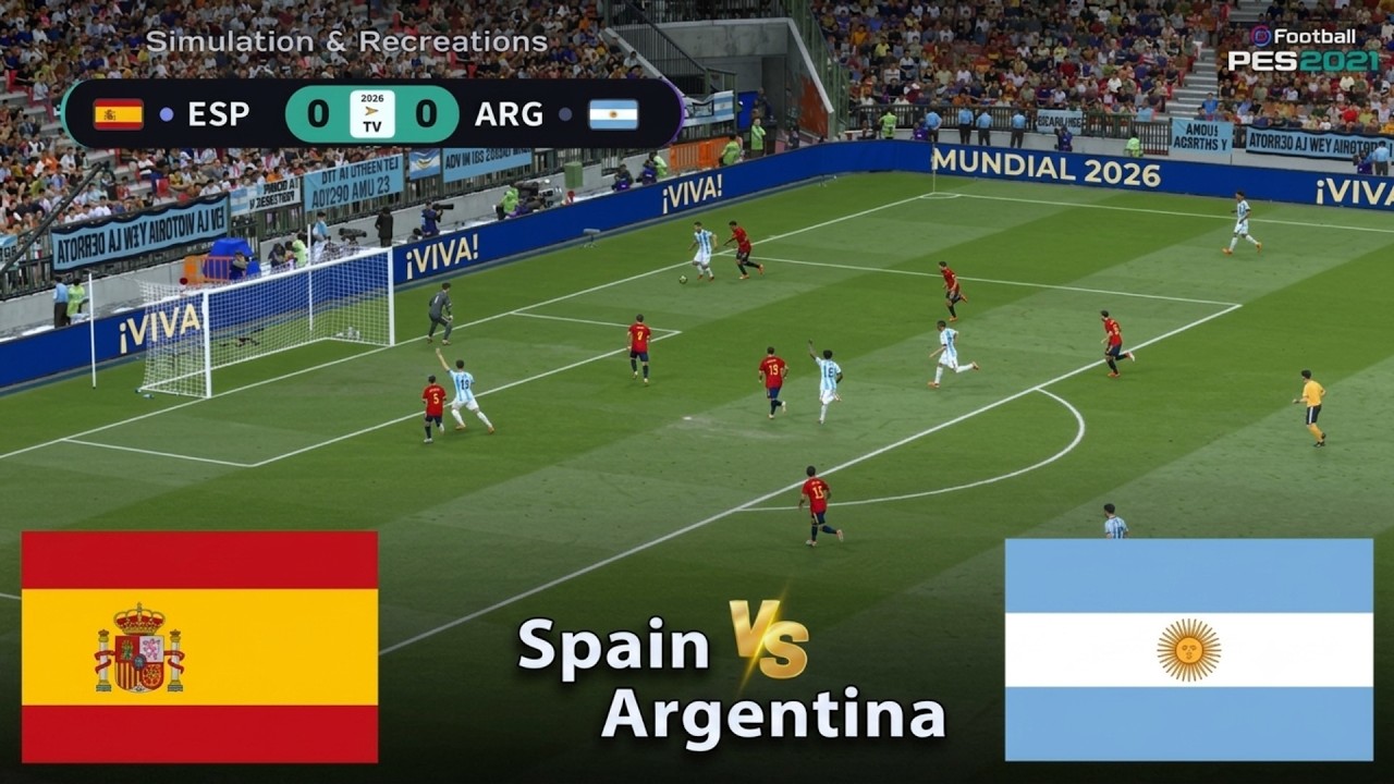 Spain vs Argentina - Video Game Simulation -  eFootball PES 2021 - Live Streaming | 20 JULY 2026