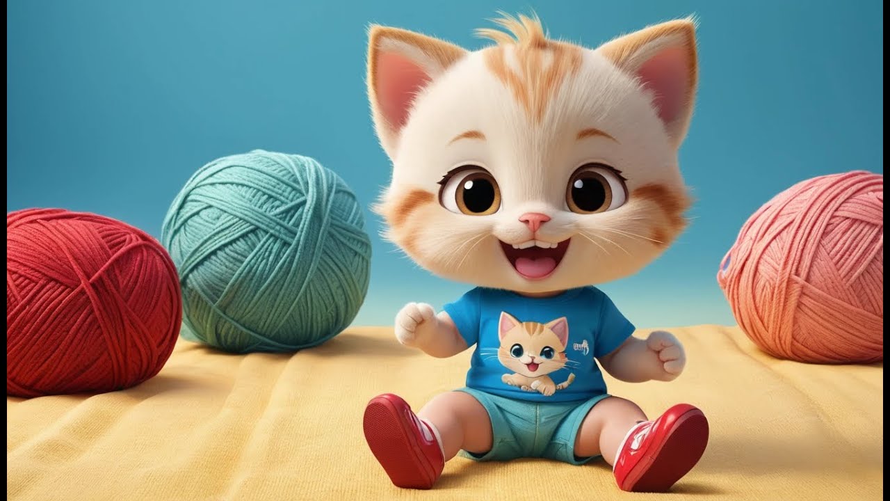 Playful Kitten Jumps in Colorful Yarn | Cute Kitten Song for Kids | Fun Whisker Adventure Rhyme