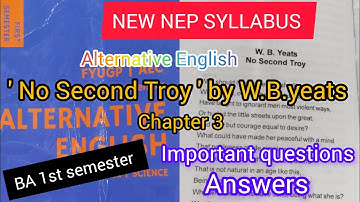 "No Second Troy" by W.B.Yeats||Important questions answers||AEC||alternative English||🤗🤗🙏