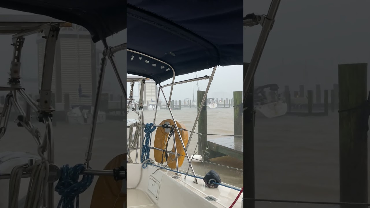 75mph Winds in Gulfport Marina #secondhandsailors #sailinglife #sailing #tropical storm #TS Arthur