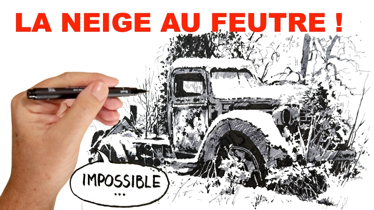 Dessiner la NEIGE au FEUTRE NOIR ? le défi impossible !