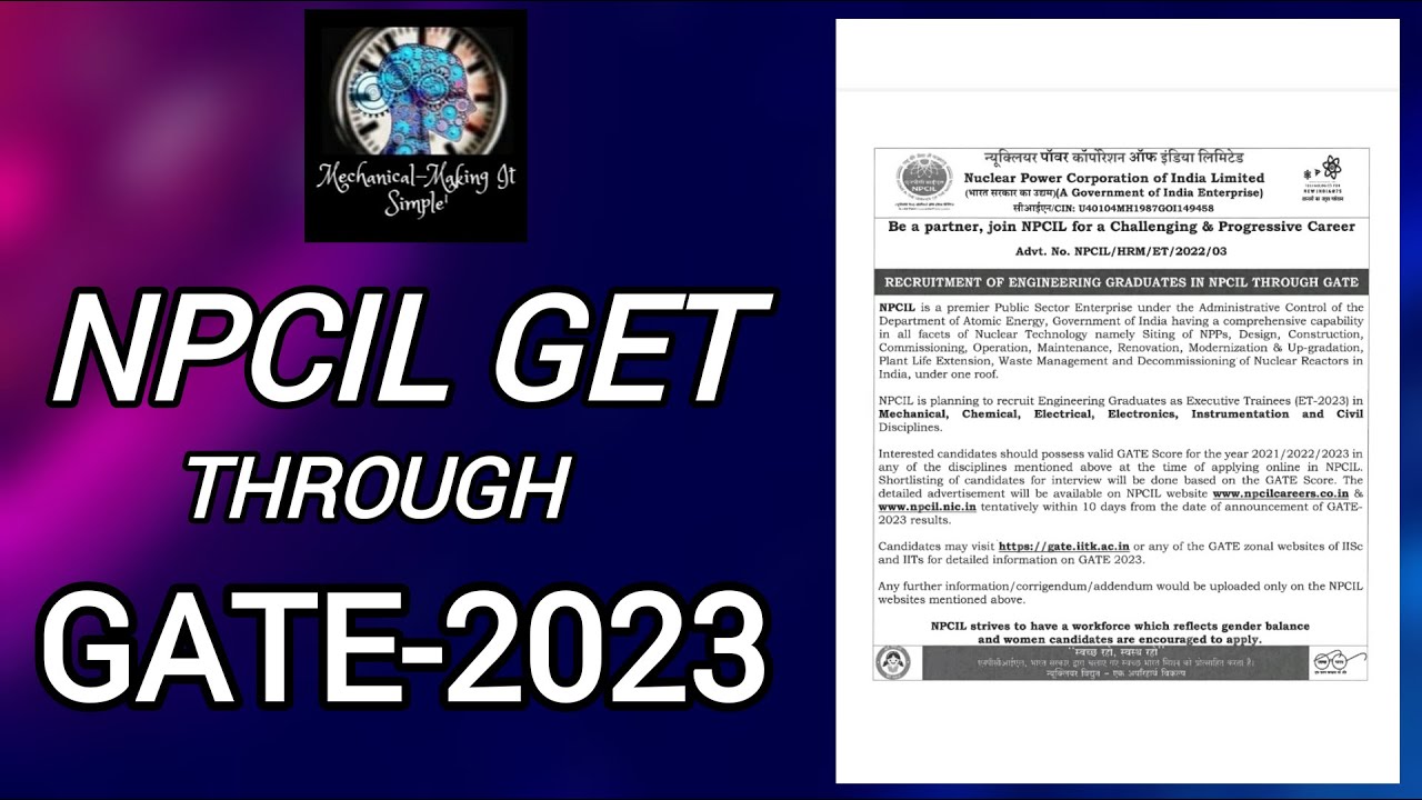 NPCIL Recruitment Through GATE2023/ Jobs Through GATE2023/ Government