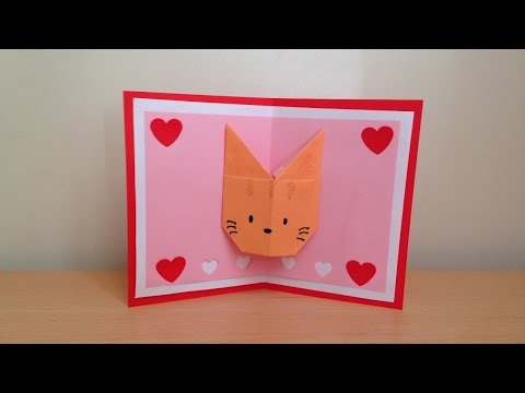 折り紙 猫の顔 誕生日ポップアップカード 簡単な作り方 Niceno1 Origami Cat Face Birthday Pop Up Card Youtube