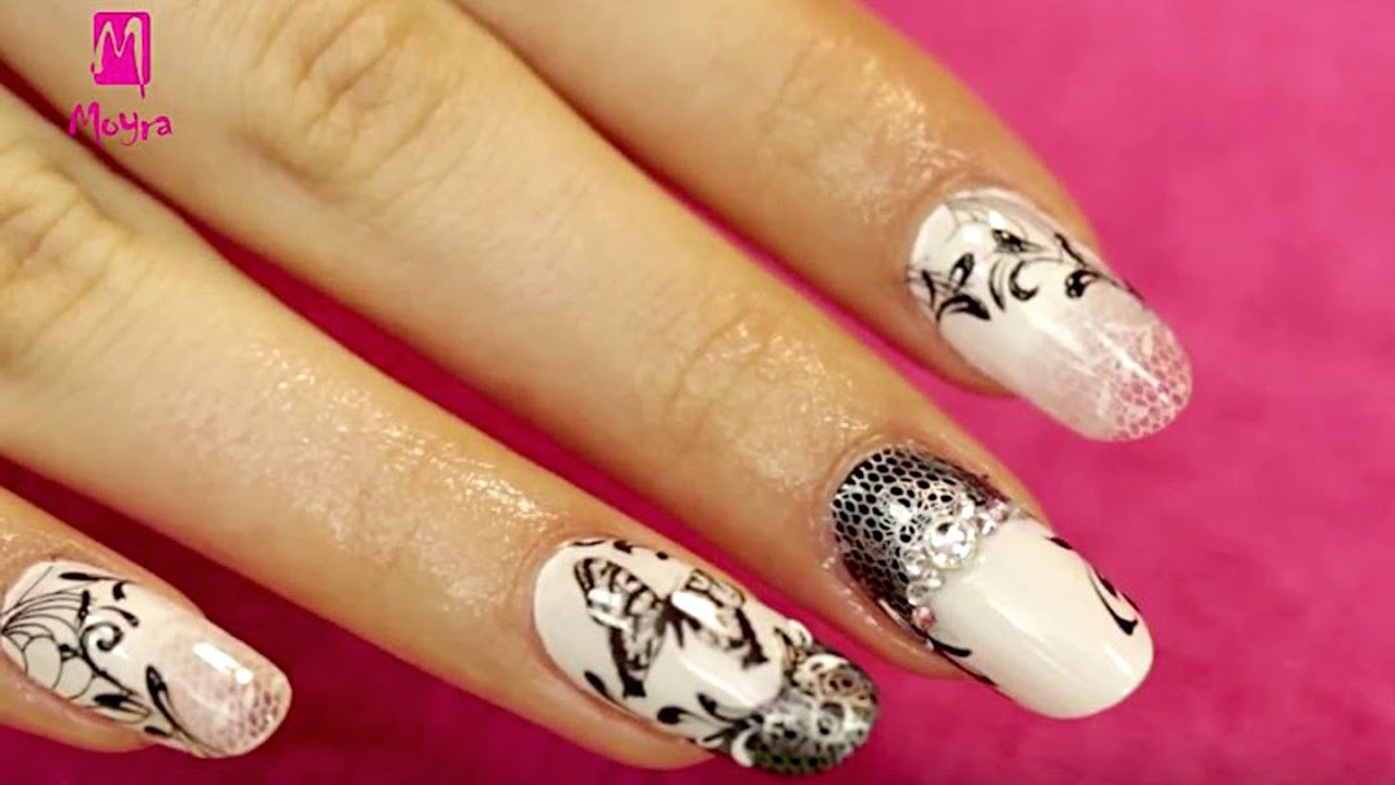 Black And White Nail Art - Nails With Various Techniques - YouTube