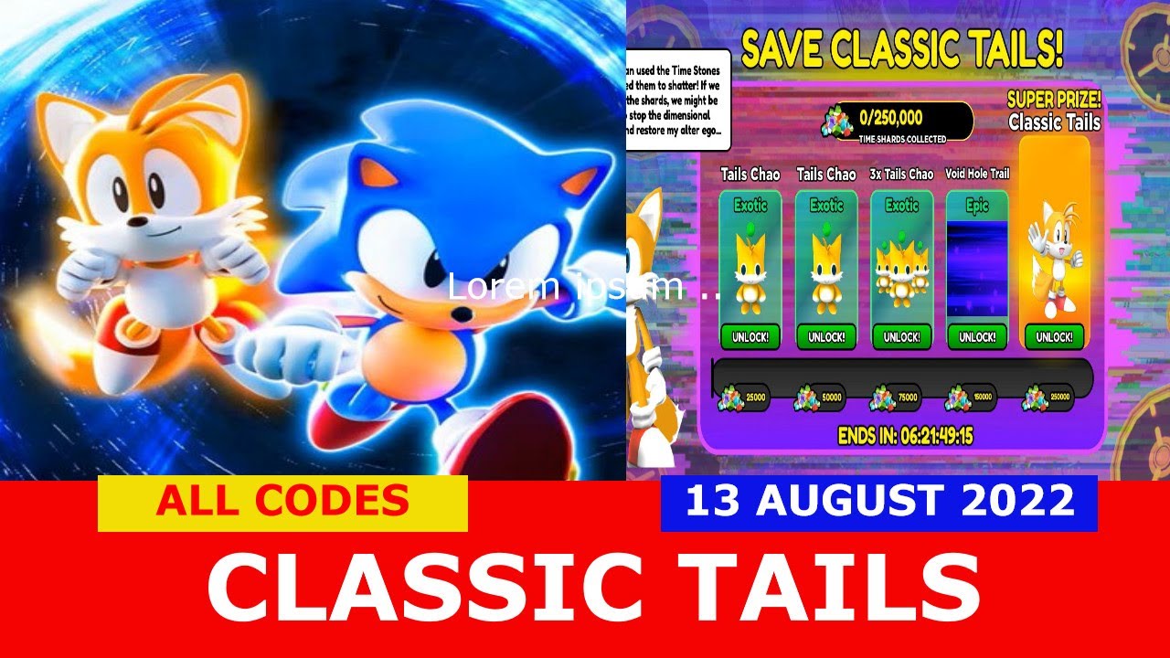 Save Classic Tails Sonic Speed Simulator Codes 2023