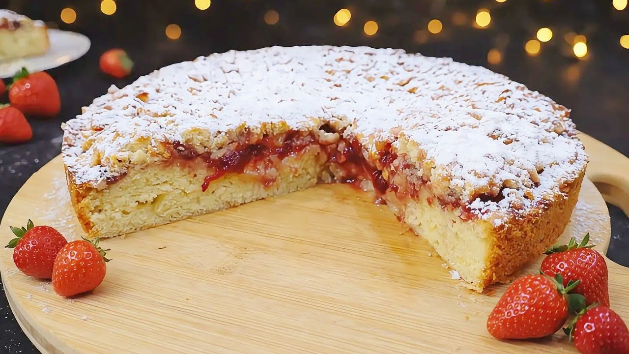 Omas Streuselkuchen mit Erdbeermarmelade 🍓 – Zart & Mürbe