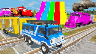 Long Cars vs Speed Bumps  Big & Small Long Monster Truck vs Thomas Trains  Car vs Rail and Train