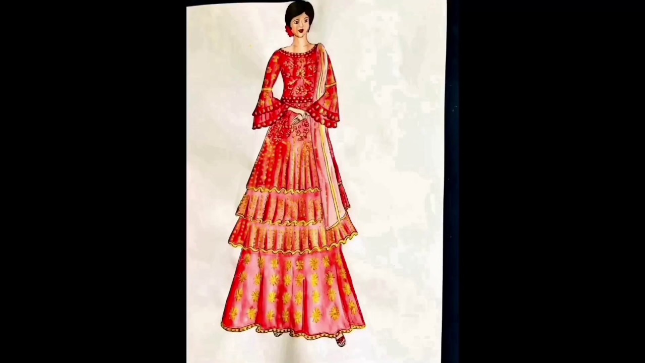 Dress drawing || red dress ||punjabi suit - YouTube