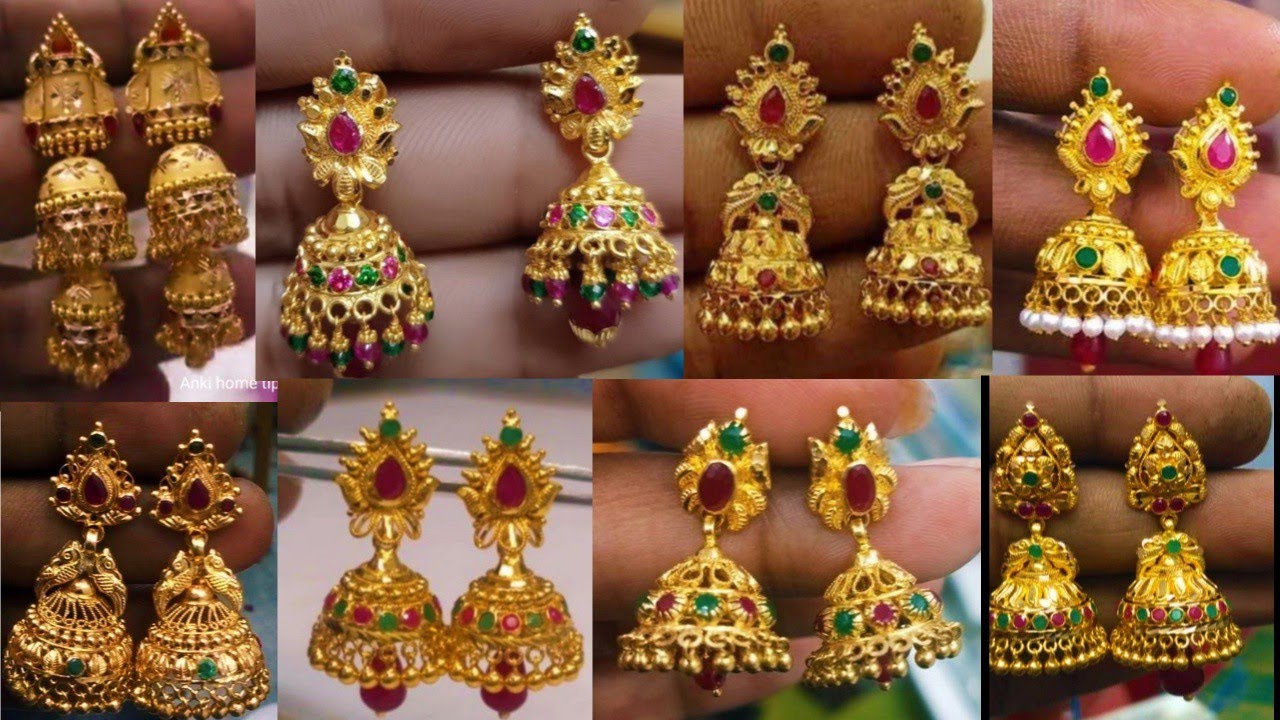 Gold earrings 5 to 8 grams jhumka designs with weight - YouTube