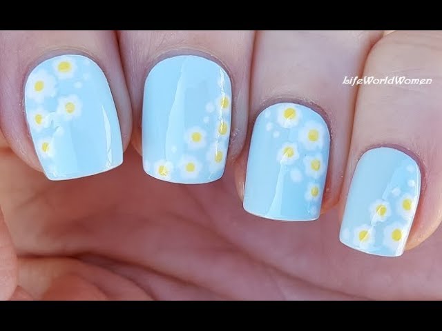 Pastel Floral Nail Art Collaboration With Adrimani Blue Daisy Nails Youtube