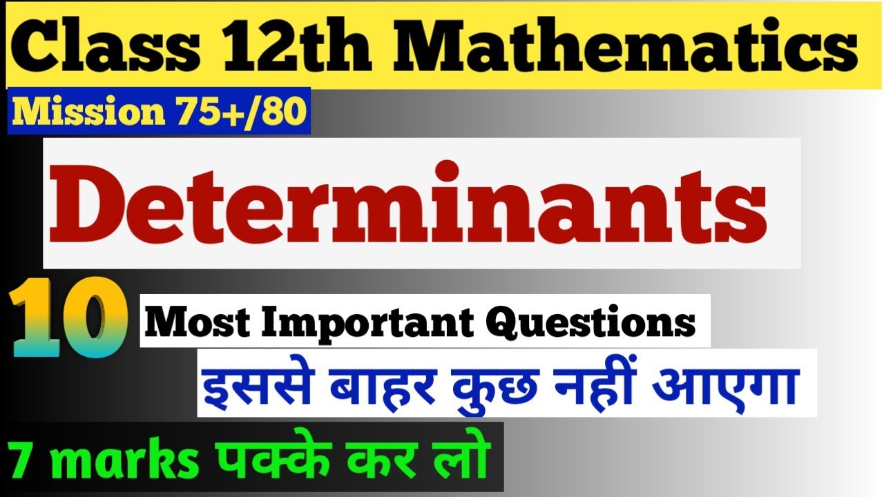 Class 12th Mathematics || Determinants | 10 Most important Questions🔥 |