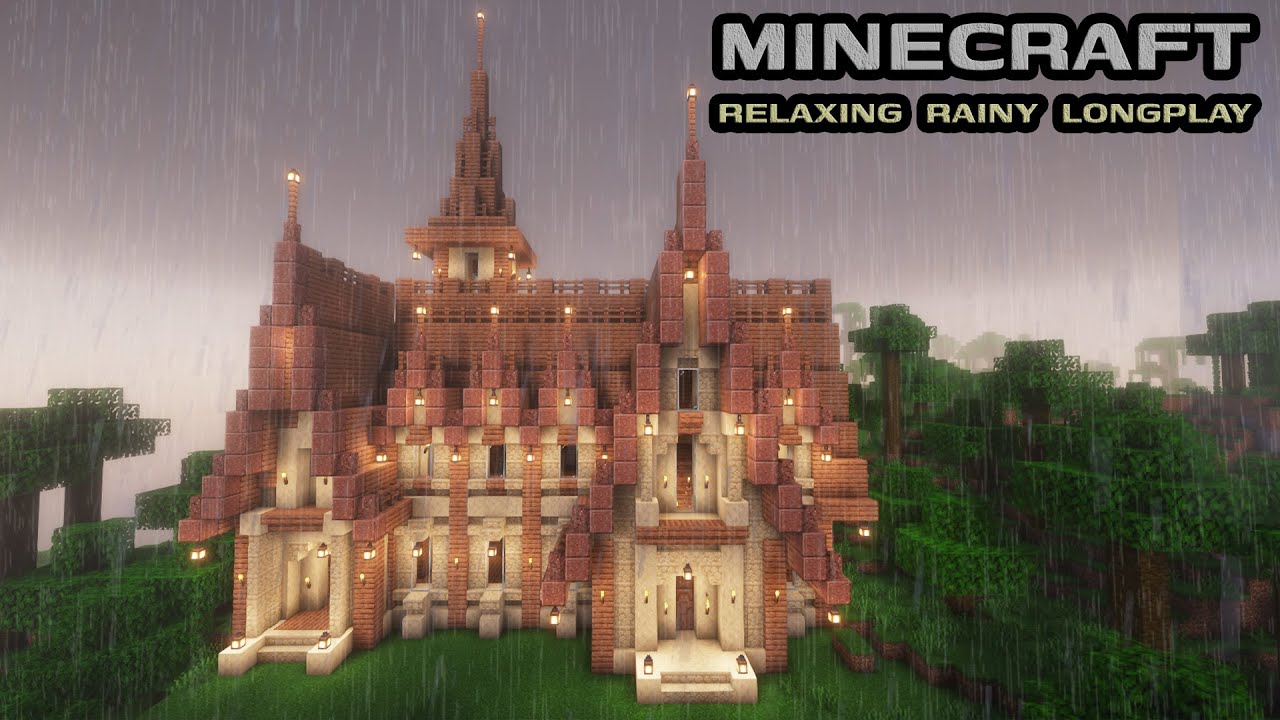 Minecraft Relaxing Rain LongPlay – Cozy Forest Castle Build | Rainy Ambience | No Commentary