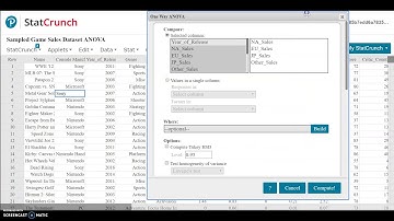 ANOVA in StatCrunch