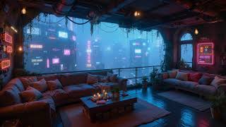 🎵 Neon Rainfall Over the Sleeping City: High Rise Balcony Escape with Ambient Music | 4K | 10 Hours
