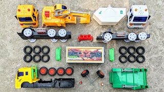 Finding Then Assemble Satisfying Toys In A Set-up Cover Van Truck, Excavator Truck, Garbage Truck