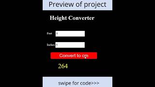 Height Converter Using Html Css and Javascript #shorts  height Converter cm using code  #coding