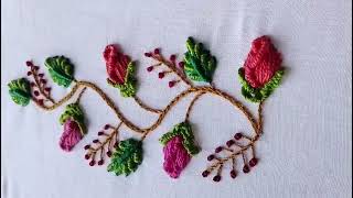 Easy Simple Hand Embroidery Design Outline Border | Lasted Fly Stitch Embroidery Flower Needle Work