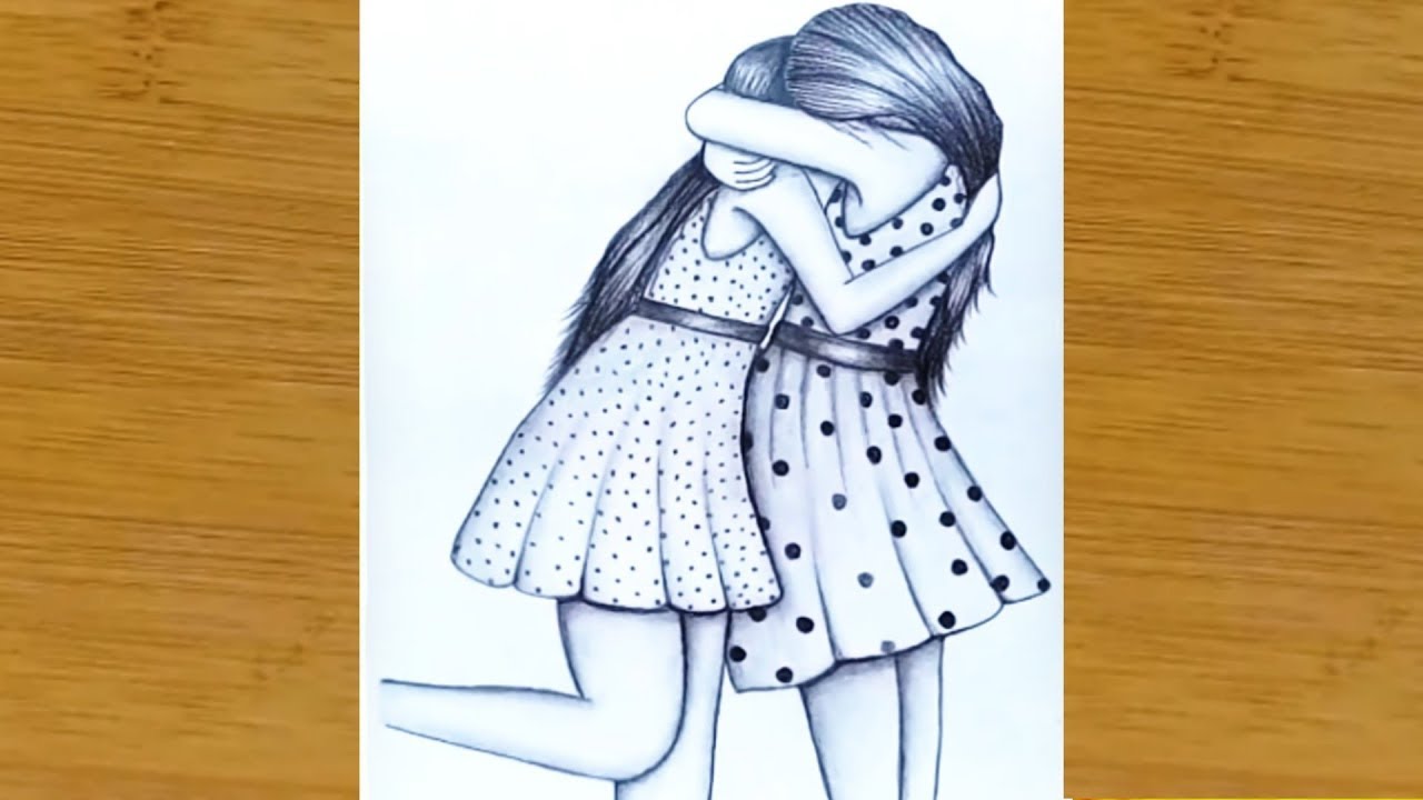 Friendship Day Drawing With Pencil SketchDraw School Going Girls Step by  step  YouTube