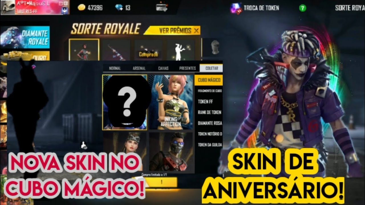 SKIN DE ANIVERSÁRIO FREE FIRE! NOVA SKIN NO CUBO MÁGICO E NOVO ROYALE