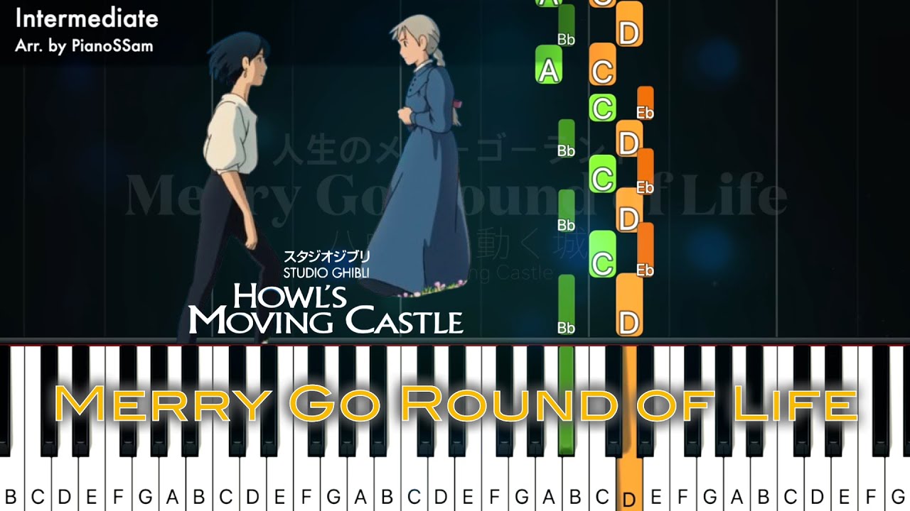 [Intermediate]Merry Go Round Of Life 人生のメリーゴーランド  Howl's Moving Castle|Piano Tutorial Original Key