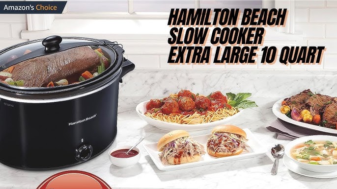  Hamilton Beach Slow Cooker, Extra Large 10 Quart, Stay or Go  Portable With Lid Lock, Dishwasher Safe Crock, Black (33195): Home & Kitchen