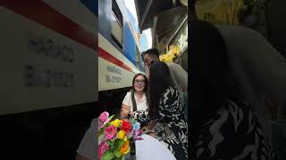 Women React to Passing Hanoi Train Up Close