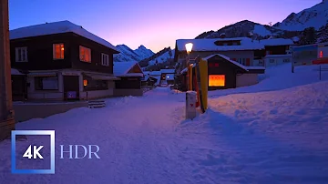 Switzerland Fairytale Village, Snowy Mürren, Switzerland - 4K HDR, Relaxing Winter Walk,