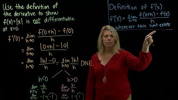 Show Absolute Value Function Not Differentiable at x = 0