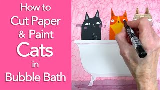 How to Cut Paper and Watercolor Cats in Bubble Bath! #shorts