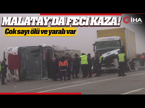 Malatya-Kayseri Karayolunda Trafik Kazası; Yolcu Otobüsü İle Kamyon Çarpıştı