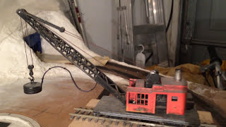 Cranes & Trains - Video 2 - Scratch built HO scale crane with electro-magnet below the layout  view
