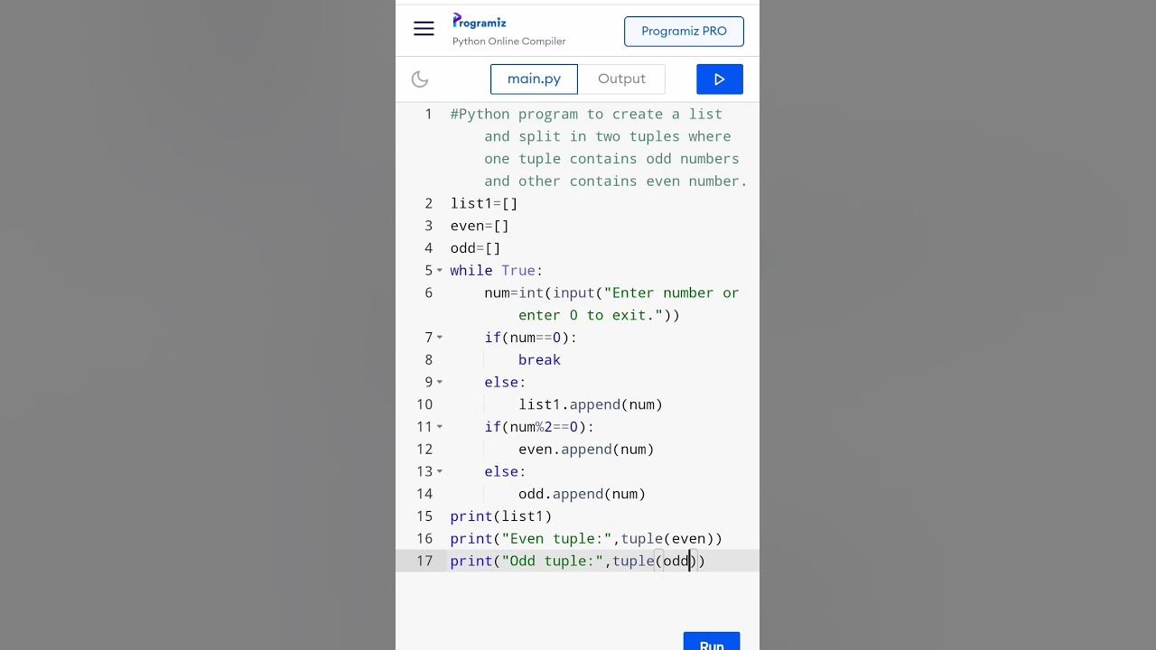 Python list program| Split in two tuple for odd and even. #list # tuple ...