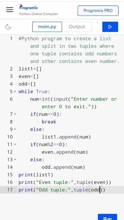 Python list program| Split in two tuple for odd and even. #list # tuple ...