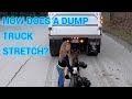 HOW DOES A TRUCK AND TRAILER DUMP TRUCK STRETCH? I DEMONSTRATE THE REACH ON A KENWORTH DUMP TRUCK.
