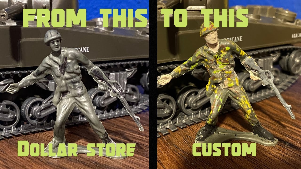 I painted a dollar store army man and made it into a custom camo soldier