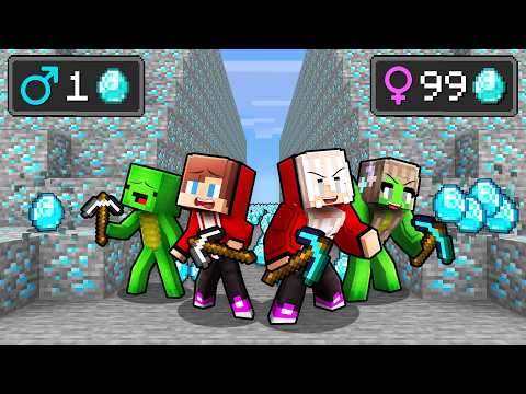 JJ and Mikey: BOYS vs GIRLS Gym Mine Battle in Minecraft...