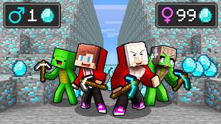 JJ and Mikey: BOYS vs GIRLS Gym Mine Battle in Minecraft...