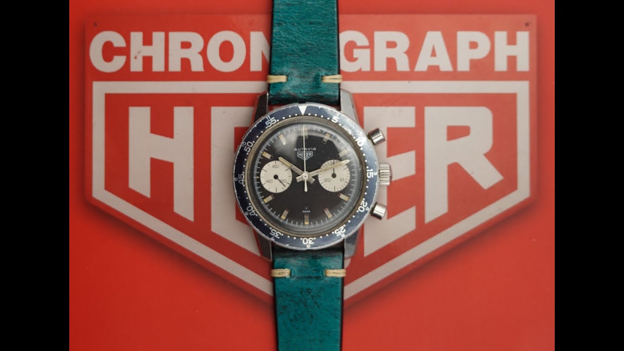 c1969 Heuer Autavia men's vintage chronograph watch with reverse