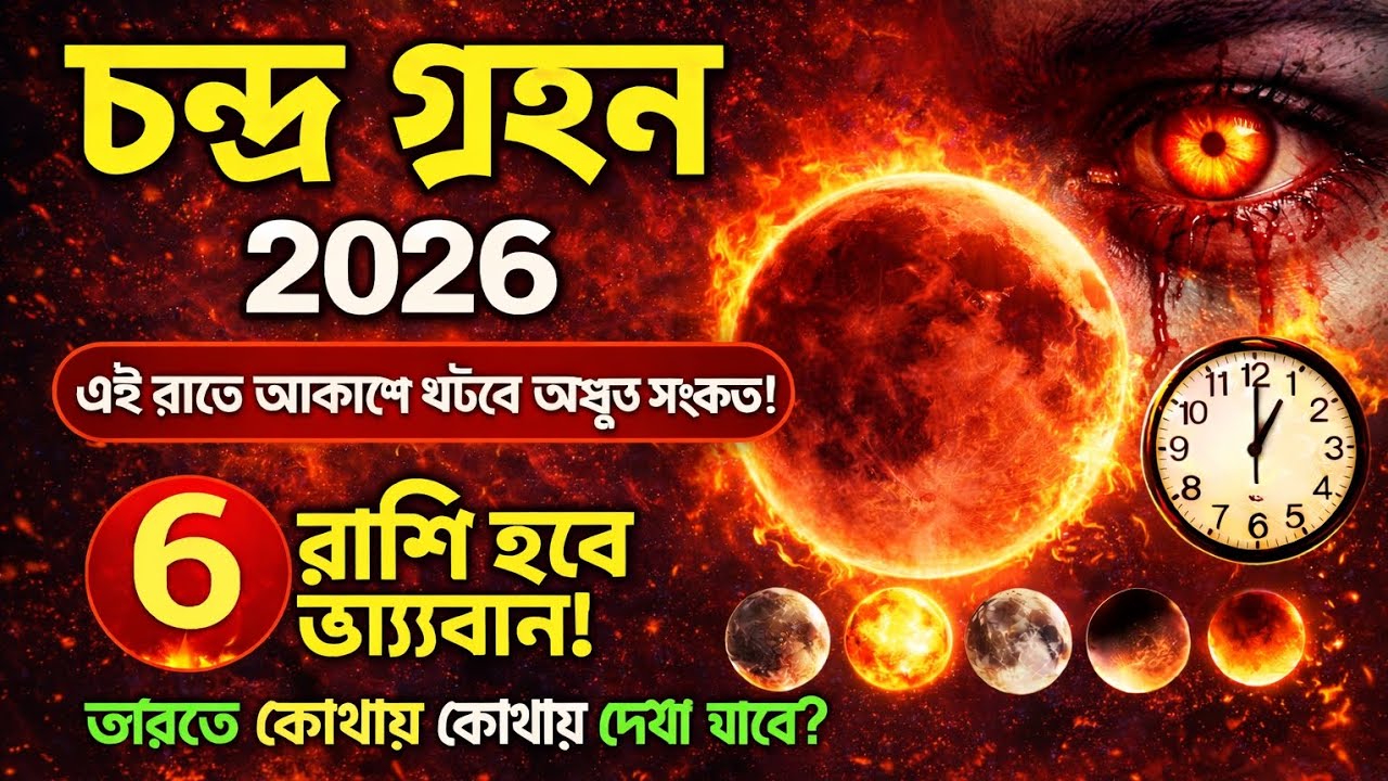 🚨 ৩ মার্চ ২০২৬ — আকাশে ঘটতে চলেছে ভয়ংকর চন্দ্র গ্রহণ!এই রাতে ৬টি রাশির বড় পরিবর্তন