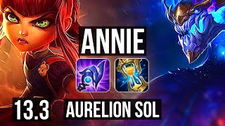 ANNIE vs AURELION SOL (MID) | 7/0/11, Rank 8 Annie, 500+ games, Godlike | KR Grandmaster | 13.3