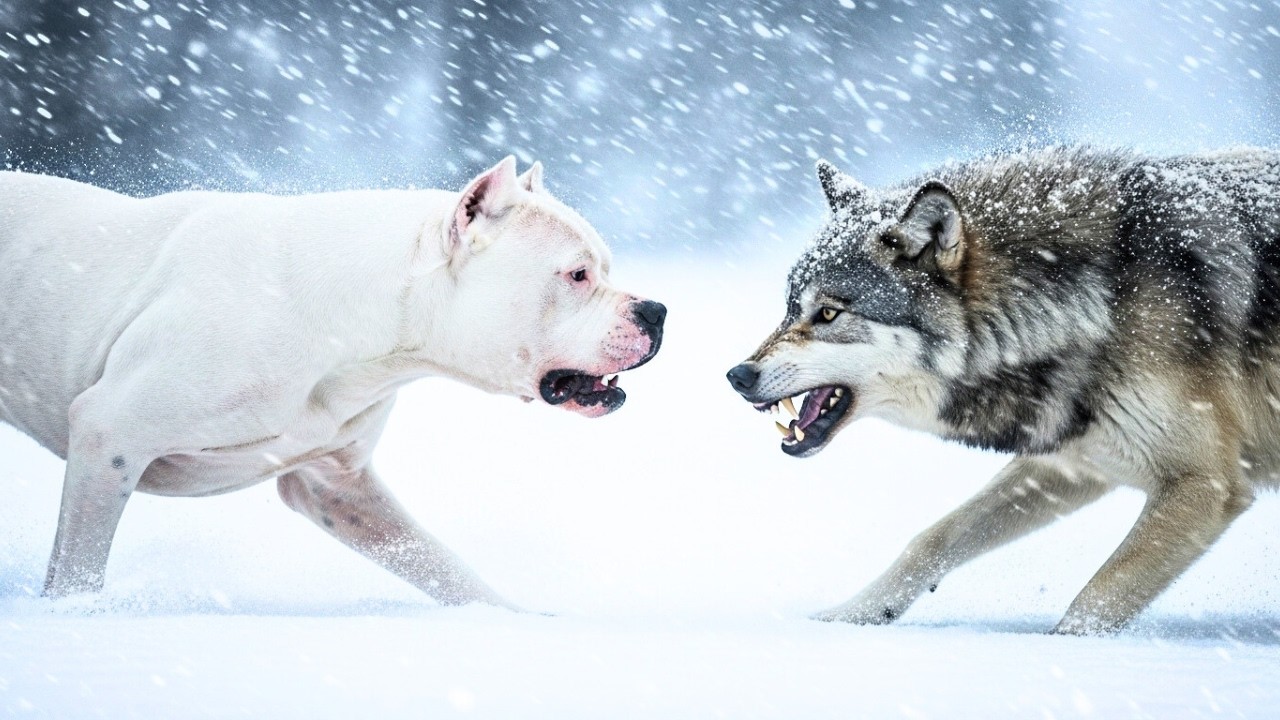5 Dogos se enfrentaron a toda una alcateia de lobos salvajes por un motivo épico