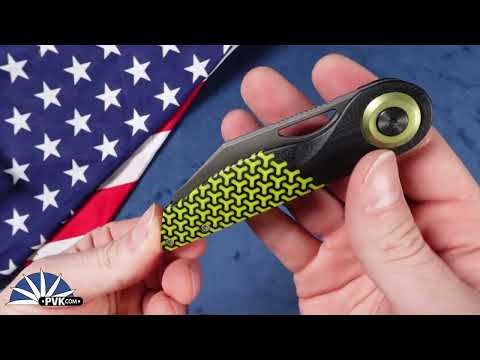 Hypercut Cretin, S45VN Blade, Black/ Yellow Chevron G10 Handle W/ Gold Ano Zirc Pivot Collar And HW