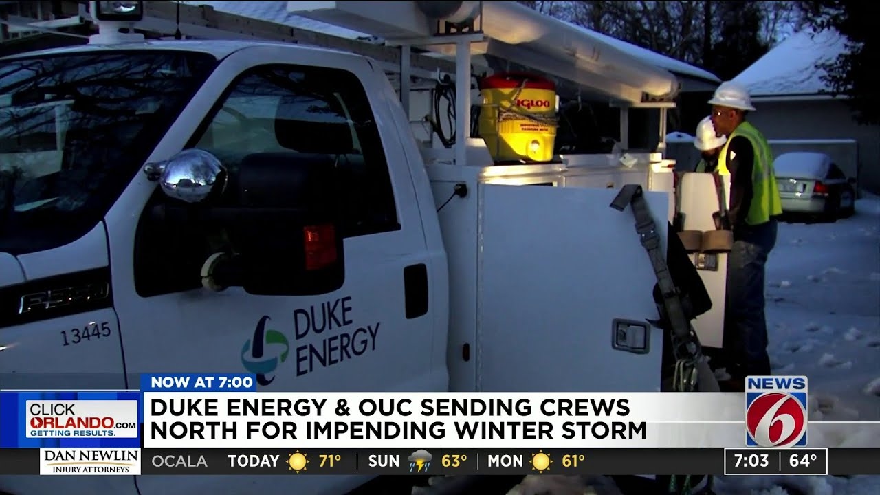 Duke Energy & OUC sending crews north for impending winter storm - YouTube