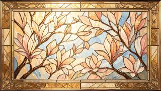 Warm stained glass magnolia canopy at sunrise frame tv art 4k with music | tv screensaver screenshot 5