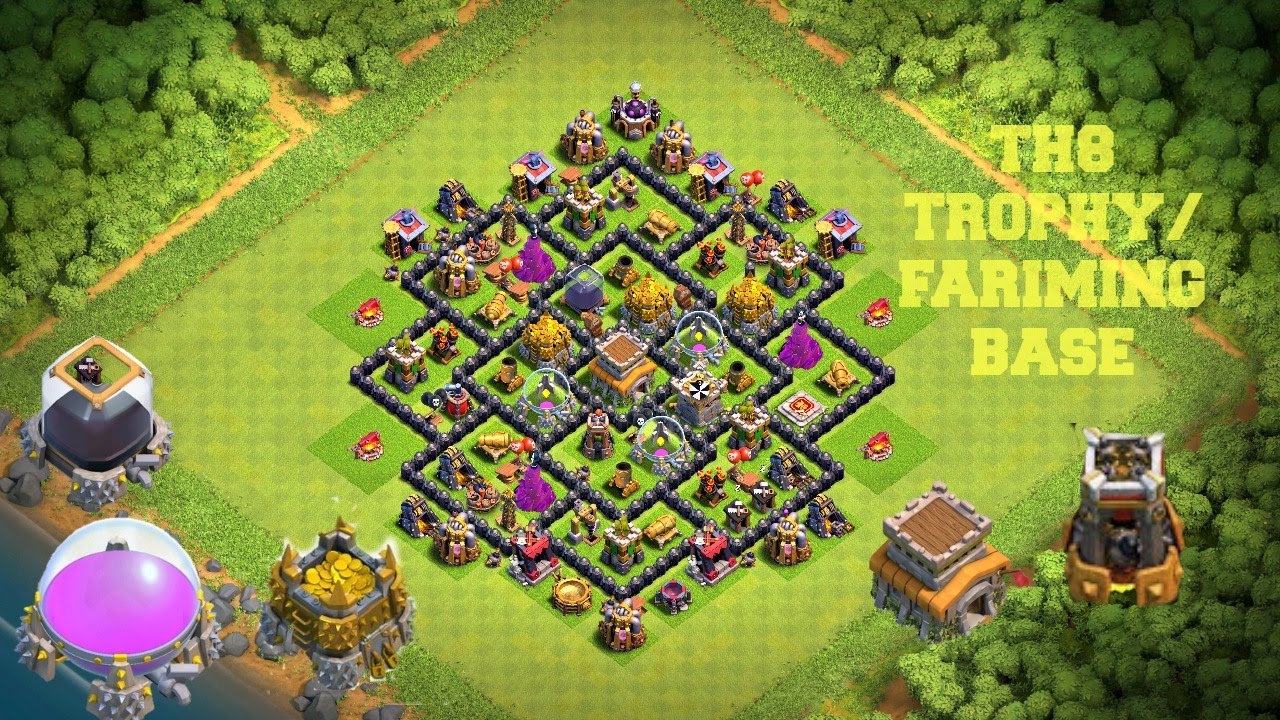 CLASH OF CLANS BEST TH8 TROPHY / FARMING BASE BEST TOWN HALL 8 FA...